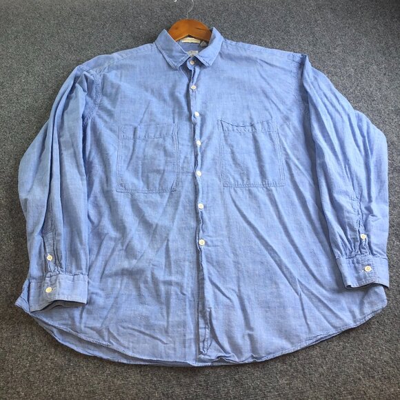 Gitman Bros Shirt Mens Extra Large Blue Chambray Made USA Button Indian Madras - Picture 1 of 10